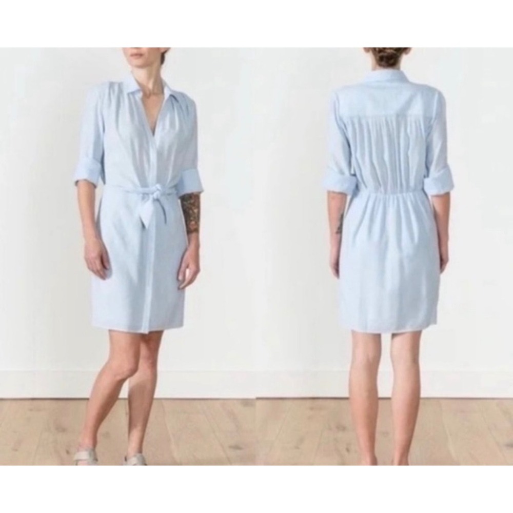 Brochu Walker Madsen Front Tie Shirt Dress Women Light Blue Large Long Sleeve